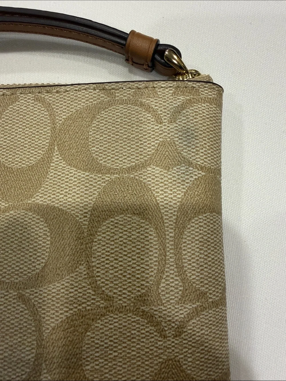 COACH Khaki and Tan Signature Canvas Wristlet